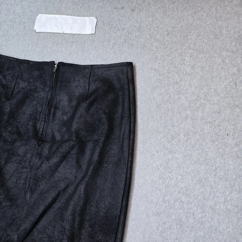 Free People Women Skirt S Black Whitney Vegan Pencil Faux Suede Leather Wrap